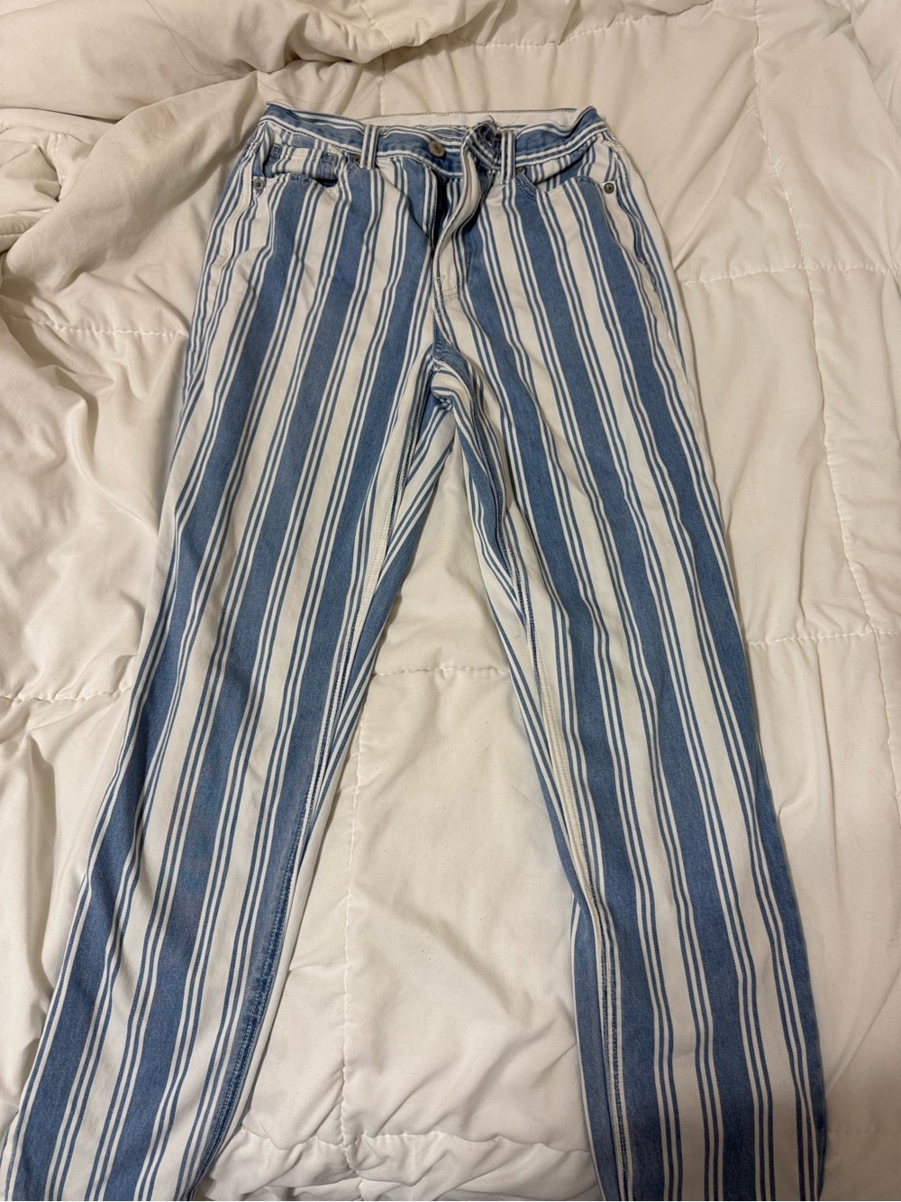 American Eagle Outfitters Blue and White Striped Straight Leg Jeans